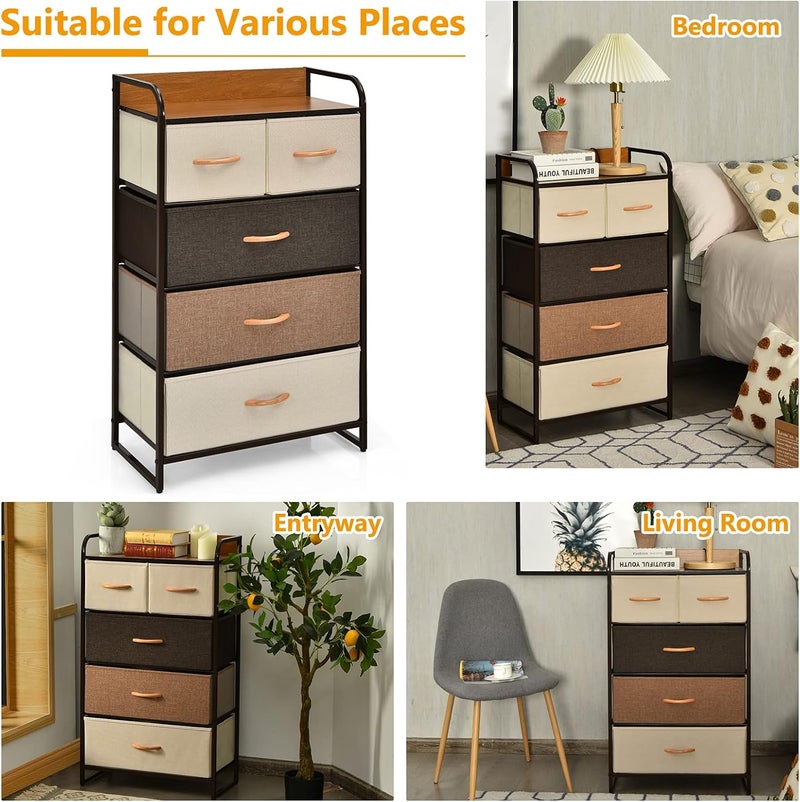 Sharpdo Dresser With 5 Drawers, Storage Tower, Iron Frame Fabric Multi-Layer Storage Cabinet, Dresser for Bedroom, Hallway, Nesting Tables, Entryway, Closets, Sturdy Steel Frame, Wood Top - Image 4